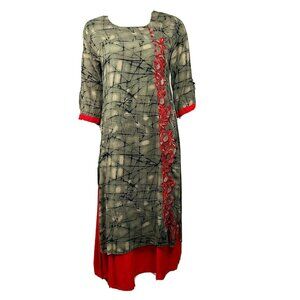 Kaira‎ Be That Girl Today Kurti Dress Womens Size XXL Green Red Embroidered